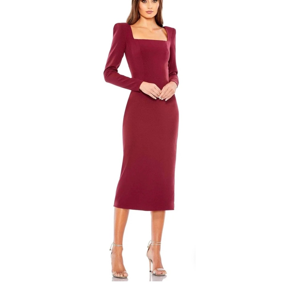 IEENA for Mac Duggal Wine Long Sleeve Square Neck Midi Dress 26710 Size 0